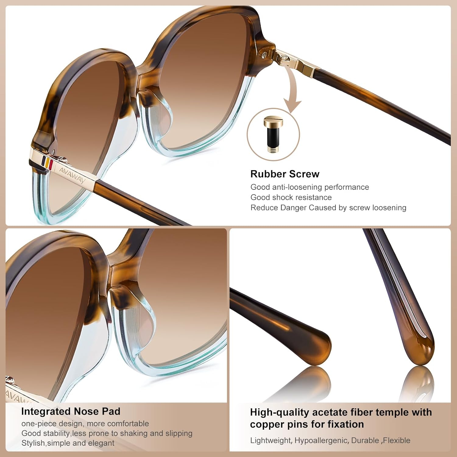 AVAWAY Polarized Sunglasses for Womens Square Oversized UV Protection Acetate Frame Retro Trendy Sun Shades - Image 4