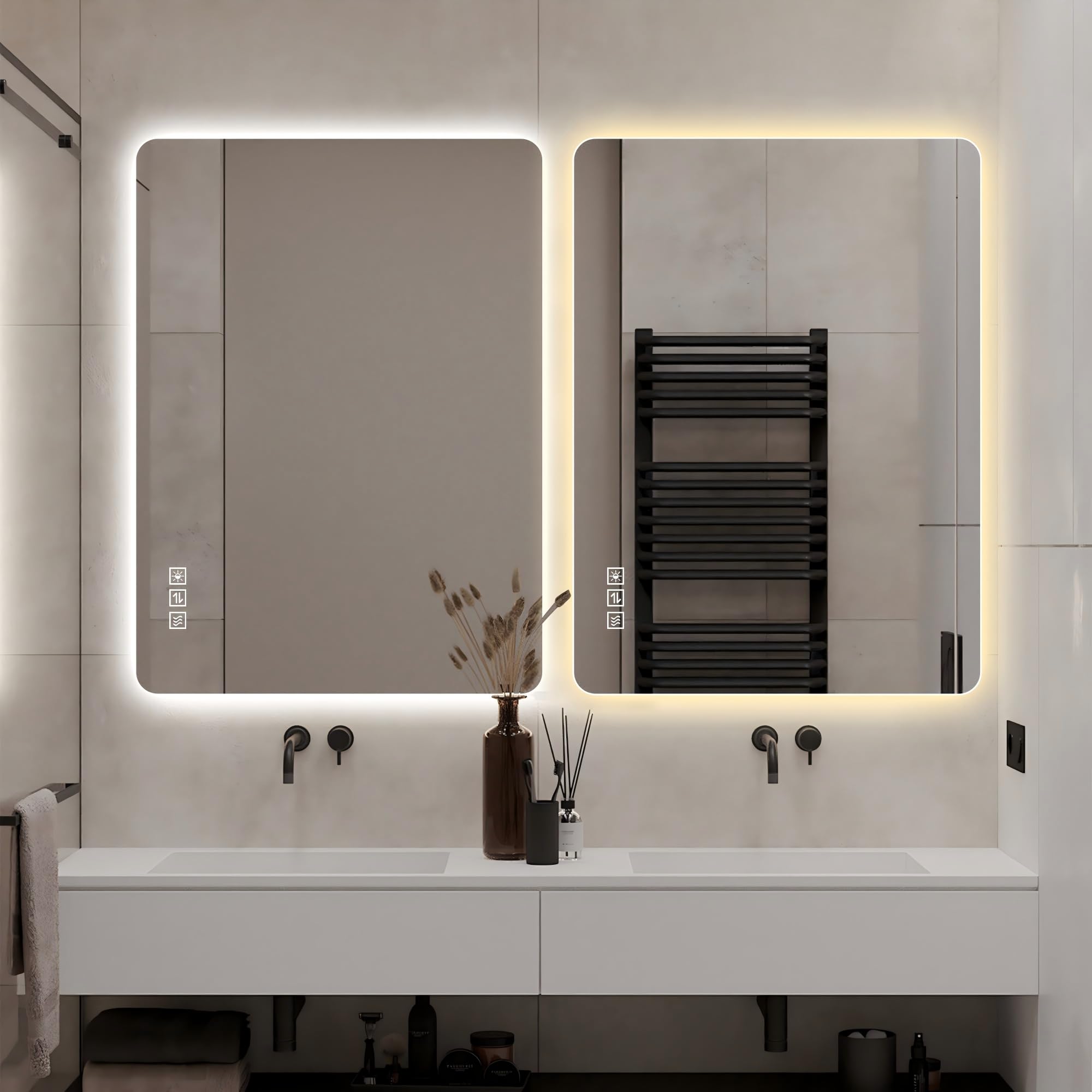 Gecheer LED Spiegel Badezimmer 70x90cm dimmbar mit Touch Control Anti Fog HD kupferfreiem Glas für Make up Rasur Pflege Badezimmer Schlafzimmer Ankleidezimmer