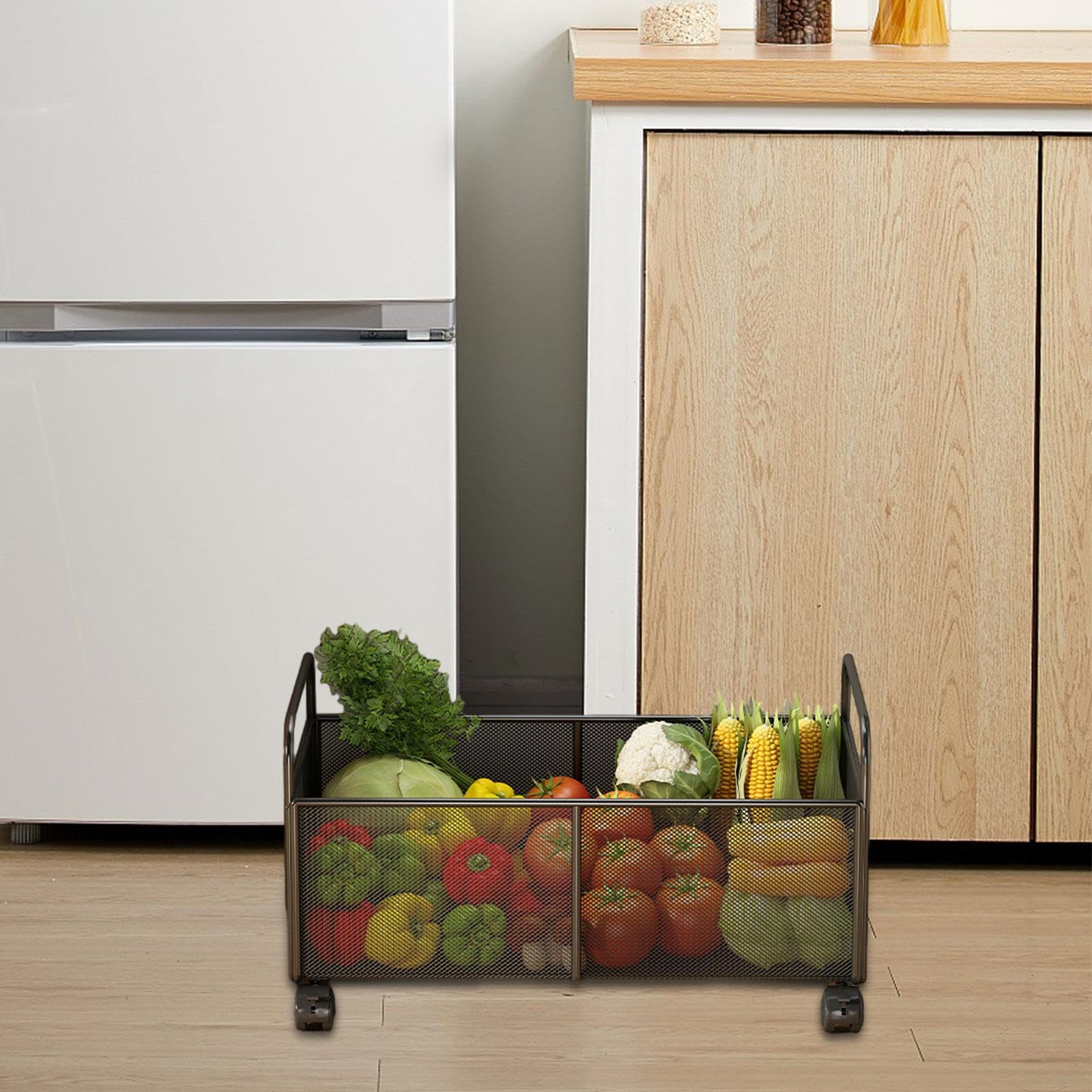 Colcolo Canasta de organizador de almacenamiento de metal con ruedas, cesta de alambre de hierro para encimera de cocina, S
