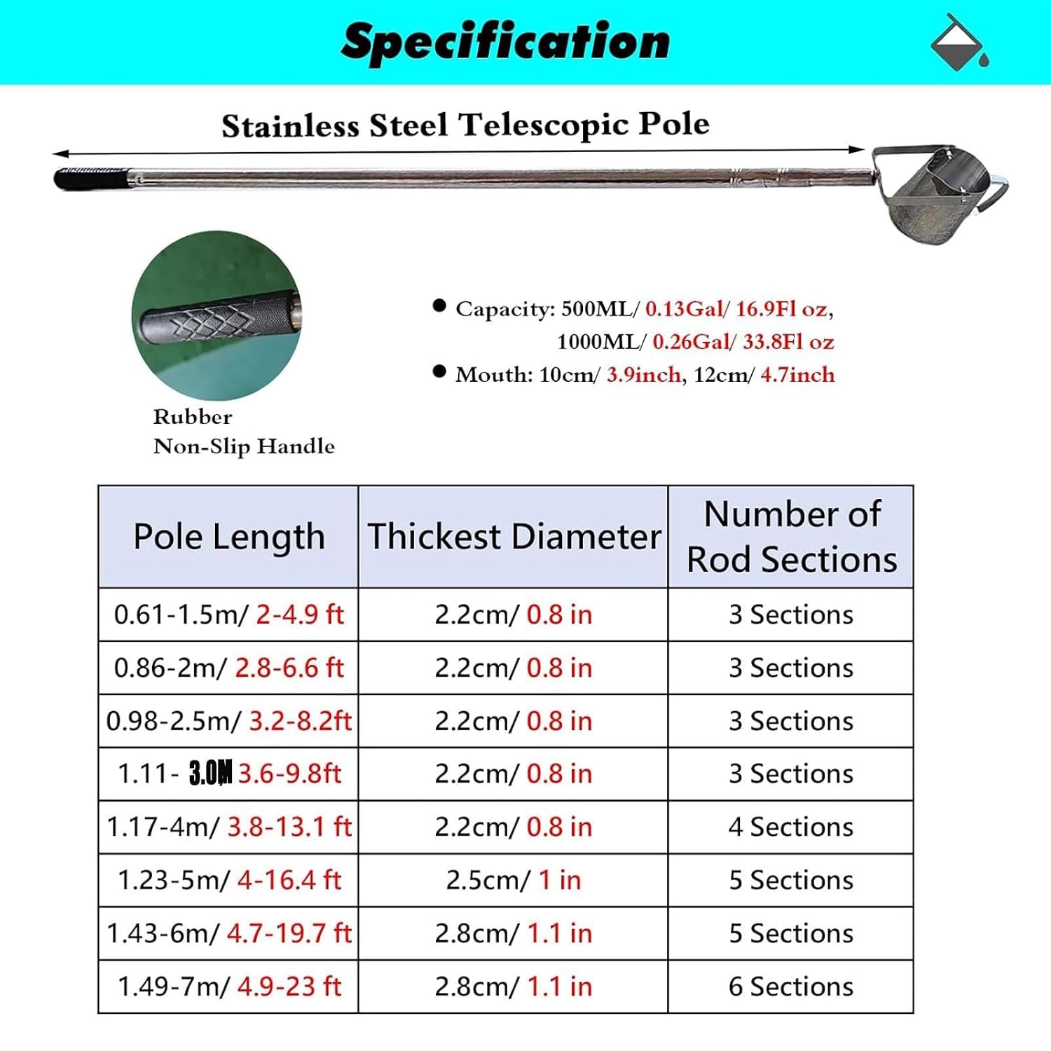 Telescopic Water Samplers Collector Rofessional Liquid Sampler Pole, Multifunctional Portable Quality Monitoring System On Telescoping Rod & Swivel Beaker(3pack,1000ml-6m/19.7ft)