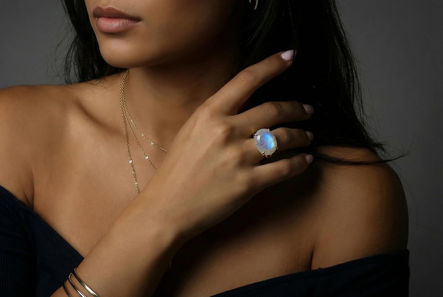 Iridescent Rainbow Moonstone Gold Ring - 16x20mm Oval Ring in Custom Finish - Handcrafted Womens Gemstone Rings for Engagement, Wedding, Promise, Fine Fashion, Bohemian, Everyday Jewelry