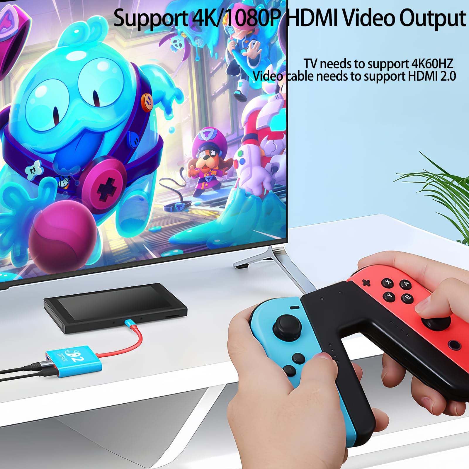 Switch 2 TV Dock, Portatile Base Support Compatibile con Nintendo Switch 2 Console,3 in 1 Docking Station Supporto 4K HDMI/USB 3.0/PD 100W Port, Dock Switch 2 (Rosso e Blu)
