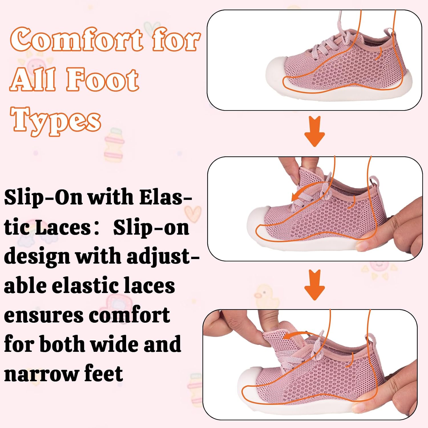 Baby First-Walking Shoes 1-4 Years Kid Shoes Trainers Toddler Infant Boys Girls Soft Sole Non Slip Cotton Canvas Mesh Breathable Lightweight TPR Material Slip-on Sneakers Outdoor