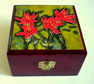 Jewelry red floral ceramic art tile box