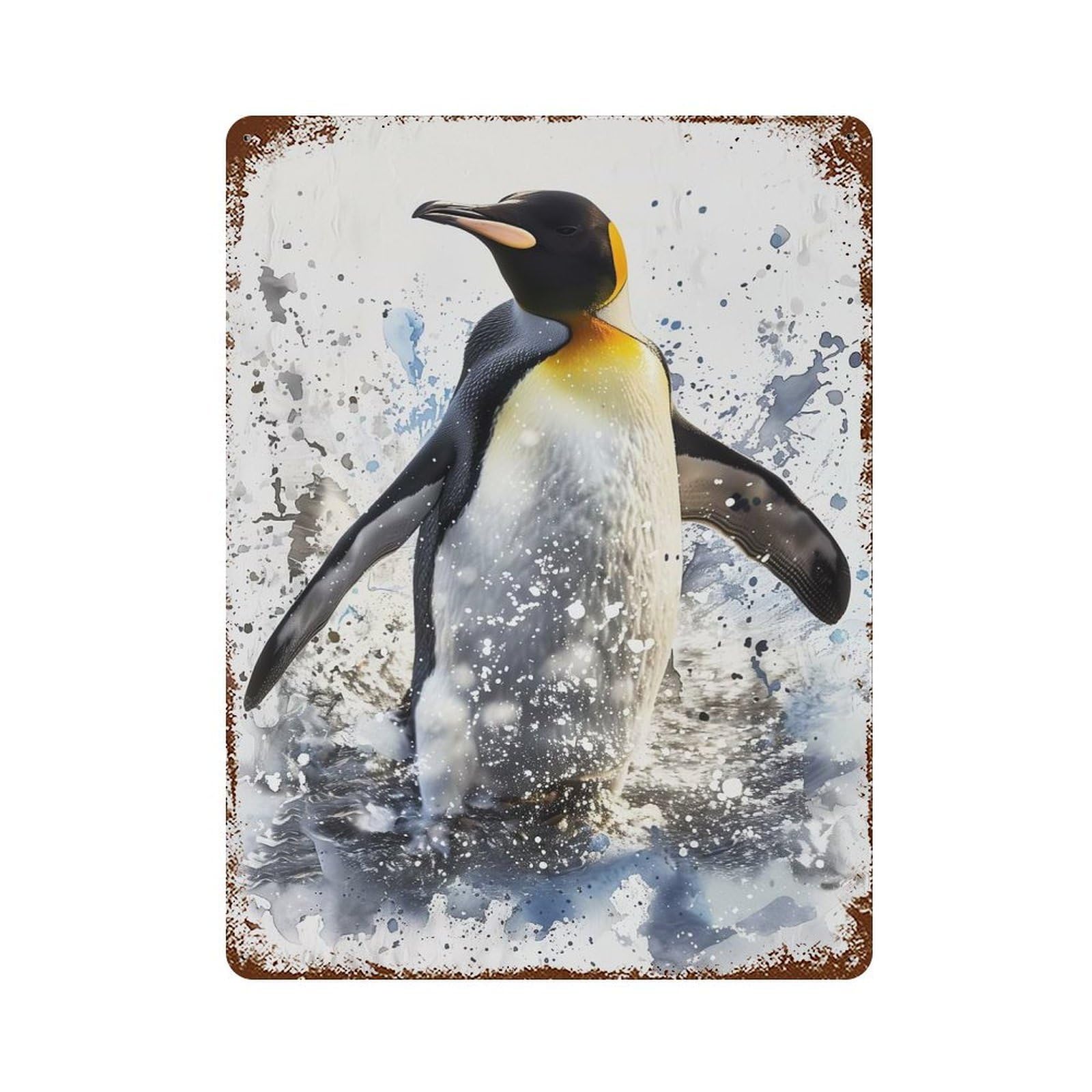 Emperor Penguin Watercolor Aged Metal Wall Plaque 15.7"x11.8", for Living Room, Hallway And Home Decor, Shabby Chic Decor