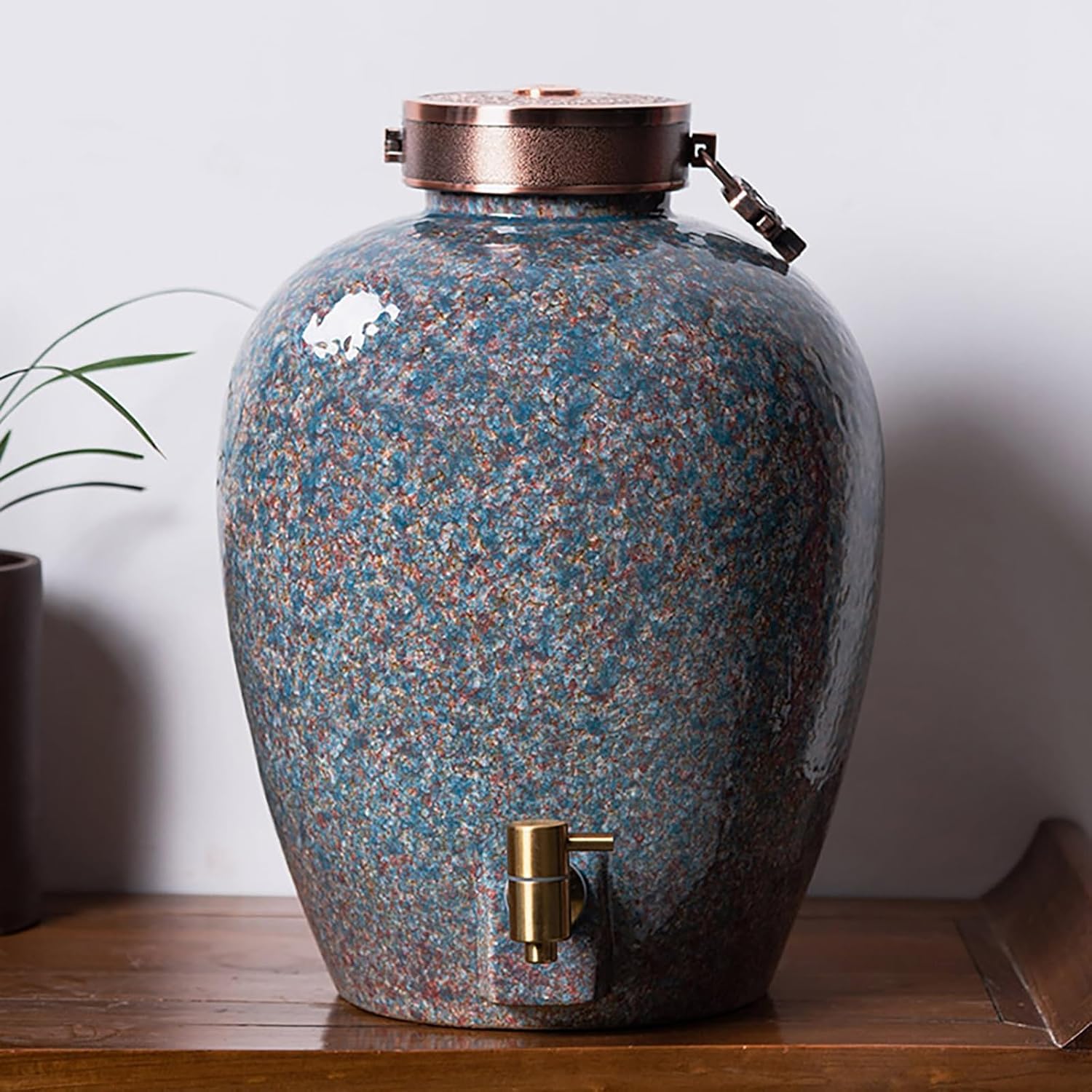 Dispensador de Vino de cerámica con Grifo y Tapa, Tarro hermético para almacenar Alimentos, Recipiente de Agua para Bar en casa y decoración de armarios. (10kg)