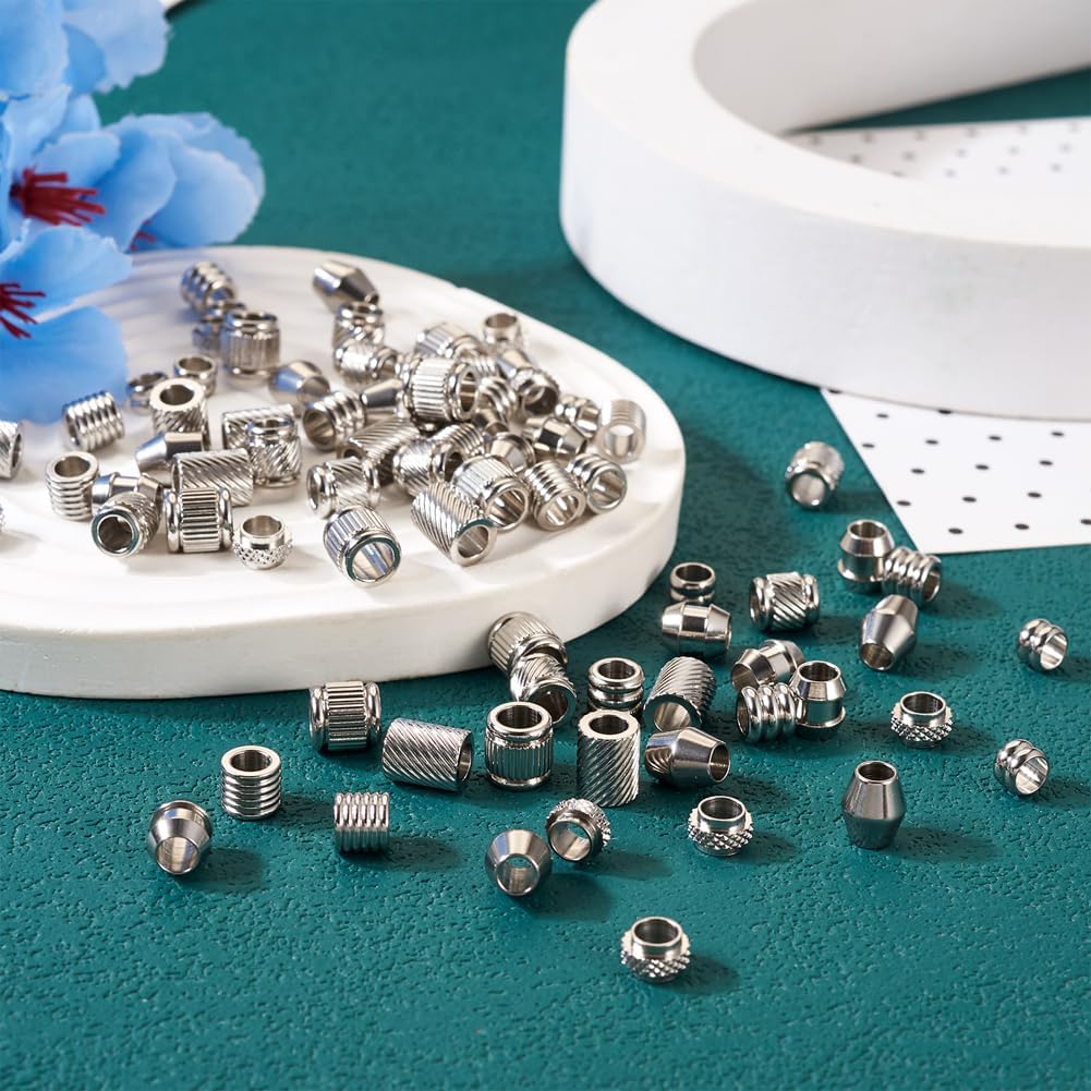 Fashewelry 90pcs Stainless Steel Column Beads Tube Large Hole European Spacer Beads Hole: 4-5mm for Bracelet Necklace Hair Jewelry Making Findings - Image 6