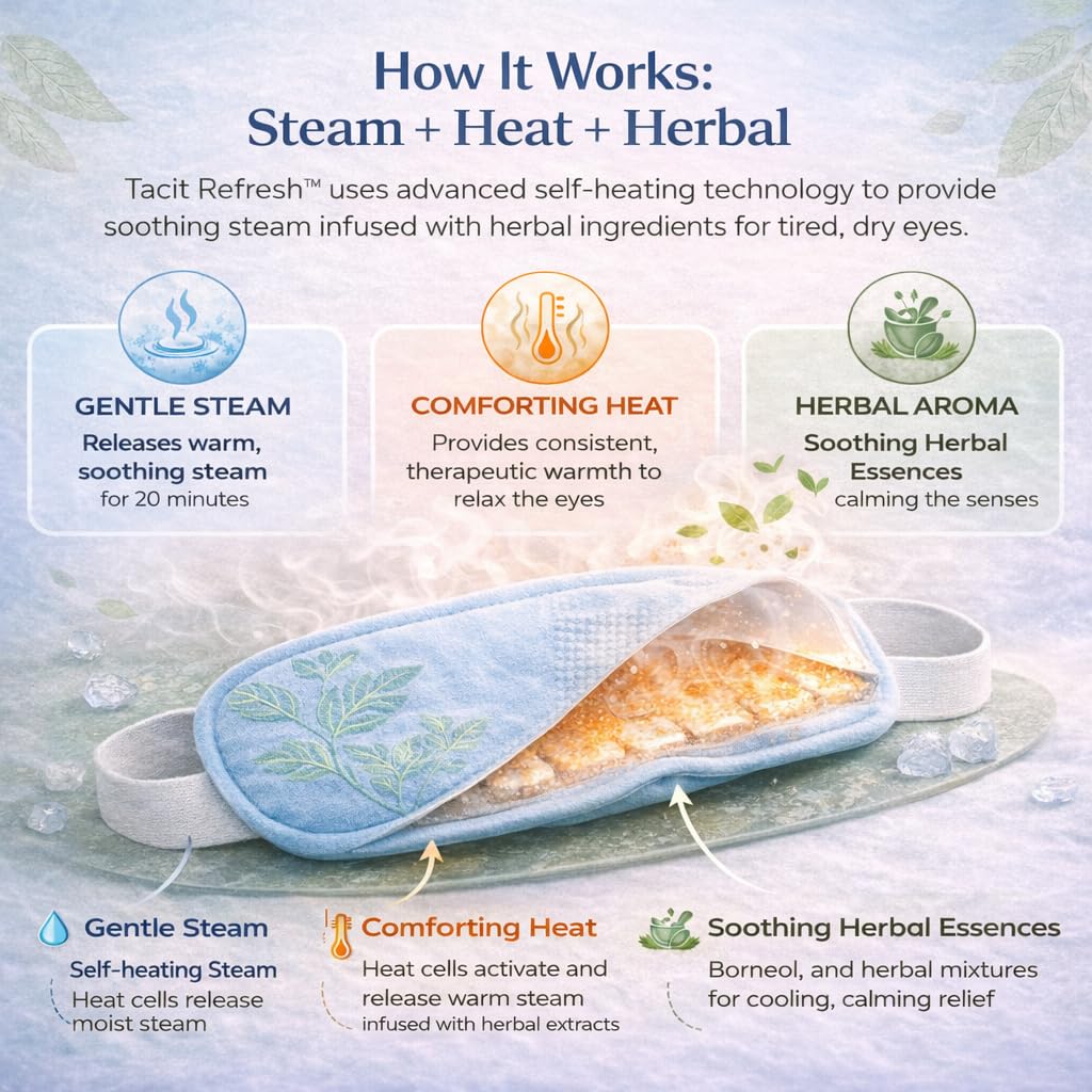 Tacit Refresh Herbal Steam Eye Mask – Heated Eye Mask for Dry Eyes & Eye Fatigue Relief, Warm Compress for Relaxation, Natural Botanical Aroma, 10 Count