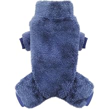 Idepet Velvet Dog Pajamas, Turtleneck Dog Sweater Fuzzy Plush Onesie Soft Cat Apparel Pet Clothes Winter Outfit Doggy Pjs Puppy Jumpsuit for Small Dogs Cats Navy,M