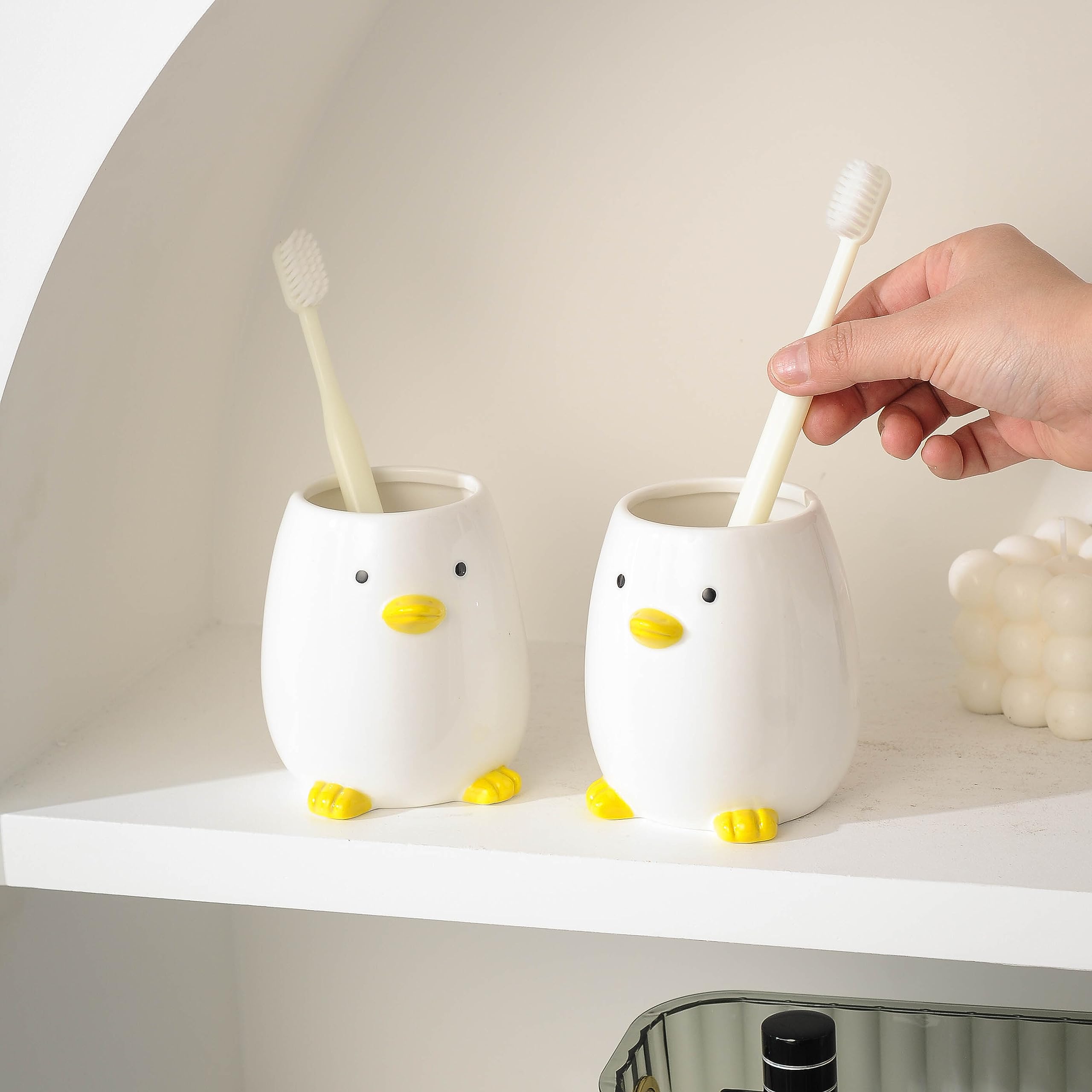 Ceramic Toothbrush Holder, Cute Animal Makeup Brush, Toothpaste Storage Rack, Suitable for Bathroom Countertops Mug, (White) - Image 4