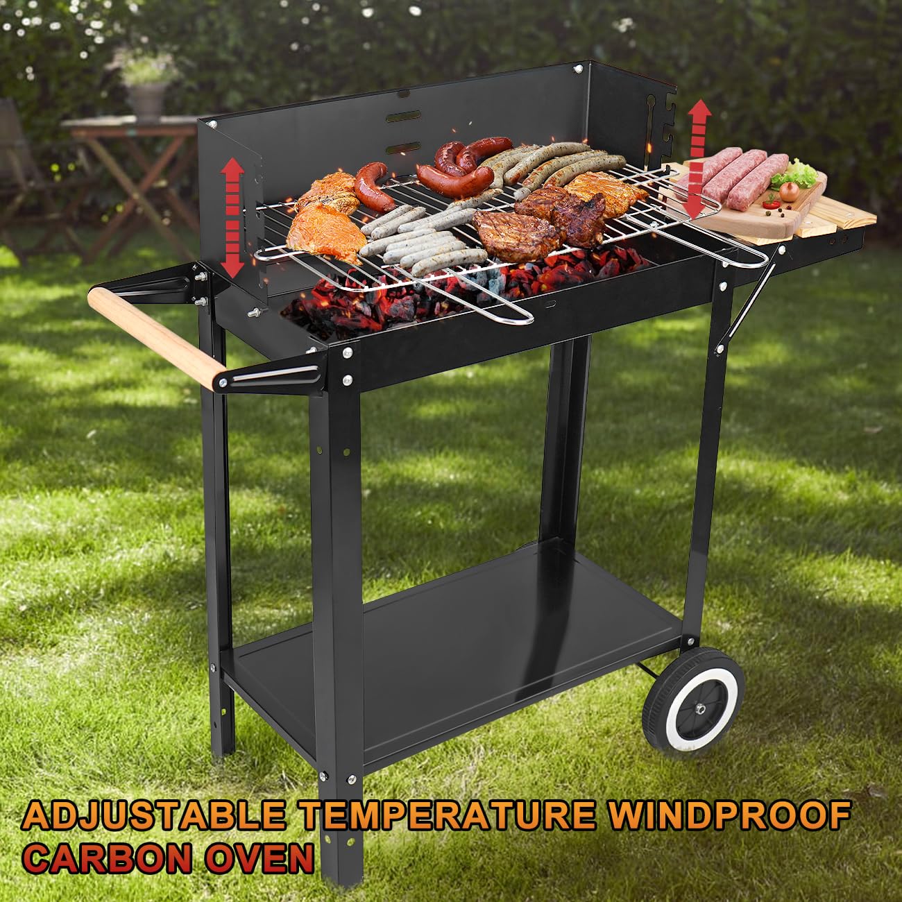 Parrillas de carbón, parrilla de barbacoa al aire libre con mesa auxiliar, parrilla de carbón con ruedas para asar al aire libre/cocina de mesa 3