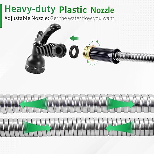 Miniatura 5 de Yereen Manguera de jardín de metal de 75 pies, manguera de jardín de acero inoxidable 304 con accesorios de conector de latón de 34 pulgadas,