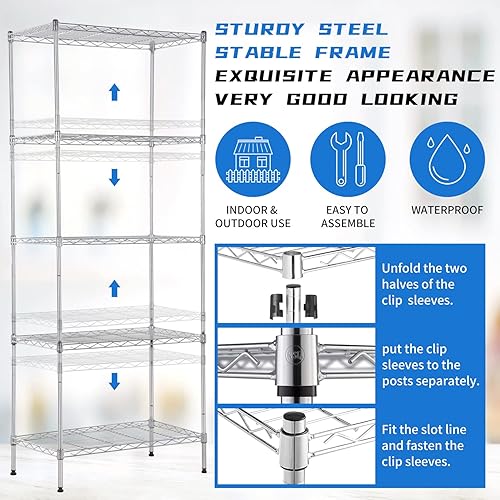 Miniatura 5 de BLKMTY Estantería de alambre de 5 niveles, estante de almacenamiento de metal de 24 x 14 x 60 pulgadas, estante de almacenamiento de metal estrecho