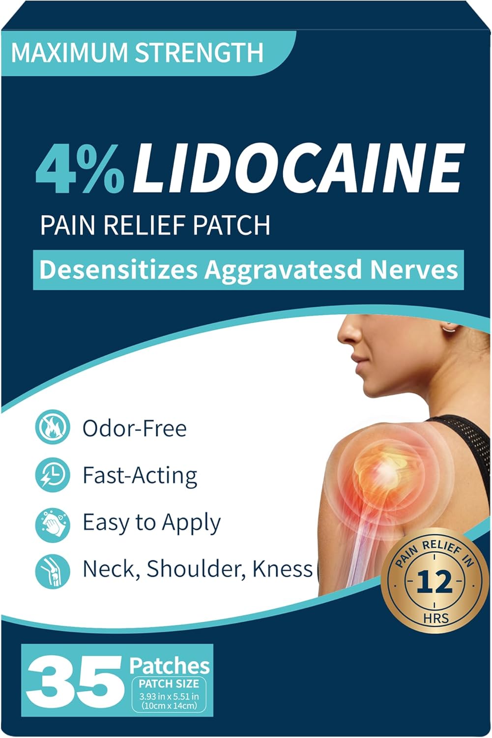 4% Lidocaine Patches – Large 35 Count for Back, Neck, Shoulder & Joint Pain