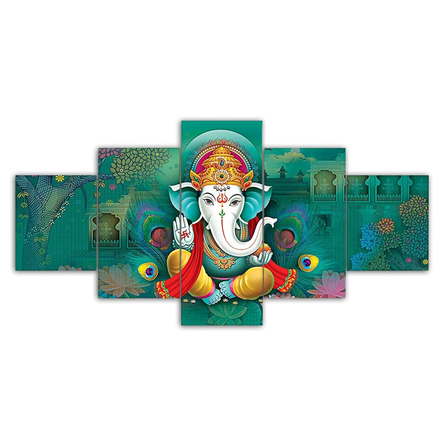 Great Art Hindu God Ganesha Wall Art Wall painting for Living Room Decorative Painting Modern Home Decor 5pcs HD Print Painting for Wall Decoration | Scenery Vastu Wall Hanging(75x43 CM)-G4