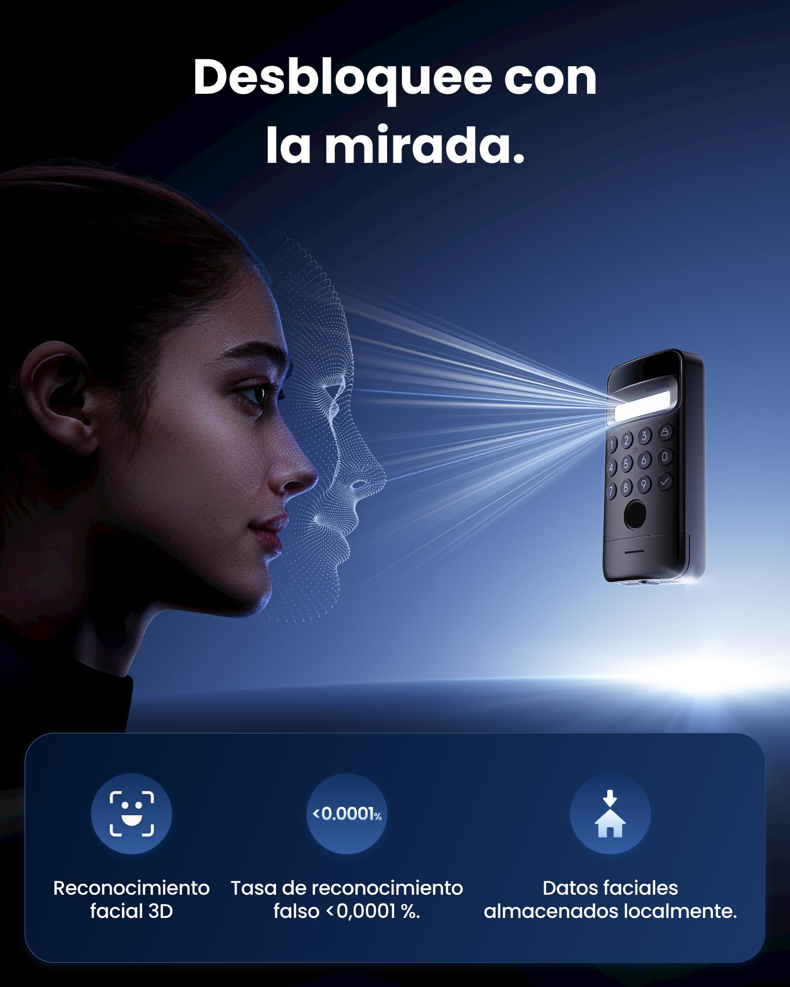 SwitchBot Cerradura Ultra Inteligente con Wi-Fi con Teclado Vision Pro, reconocimiento facial y de la palma en 3D, desbloqueo sin contacto, cilindros de perfil europeo, Matter, Alexa, Google e IFTTT