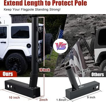 Truck Flag Pole with Hitch Holder 6FT Heavy Duty Flagpole Kit for 2 Tow Hitch, Dual Angle Mount, Windproof Sleeve for Trucks, Jeep,Trailer for Tailgating,Parades,Off-Road Flag Display