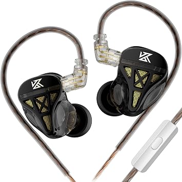 KZ DQS Dynamic Driver Semi-Open HiFi Sound in-Ear Headphones/Earphones/Earbuds, KZ Extra Bassy Drummer in Ear Monitor Headset Black, with Microphone