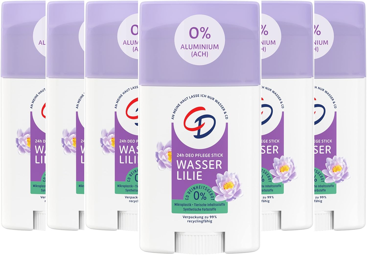 CD Deo Pflege Stick 'Wasserlilie', 6 x 40 ml, Deodorant ohne Alkohol