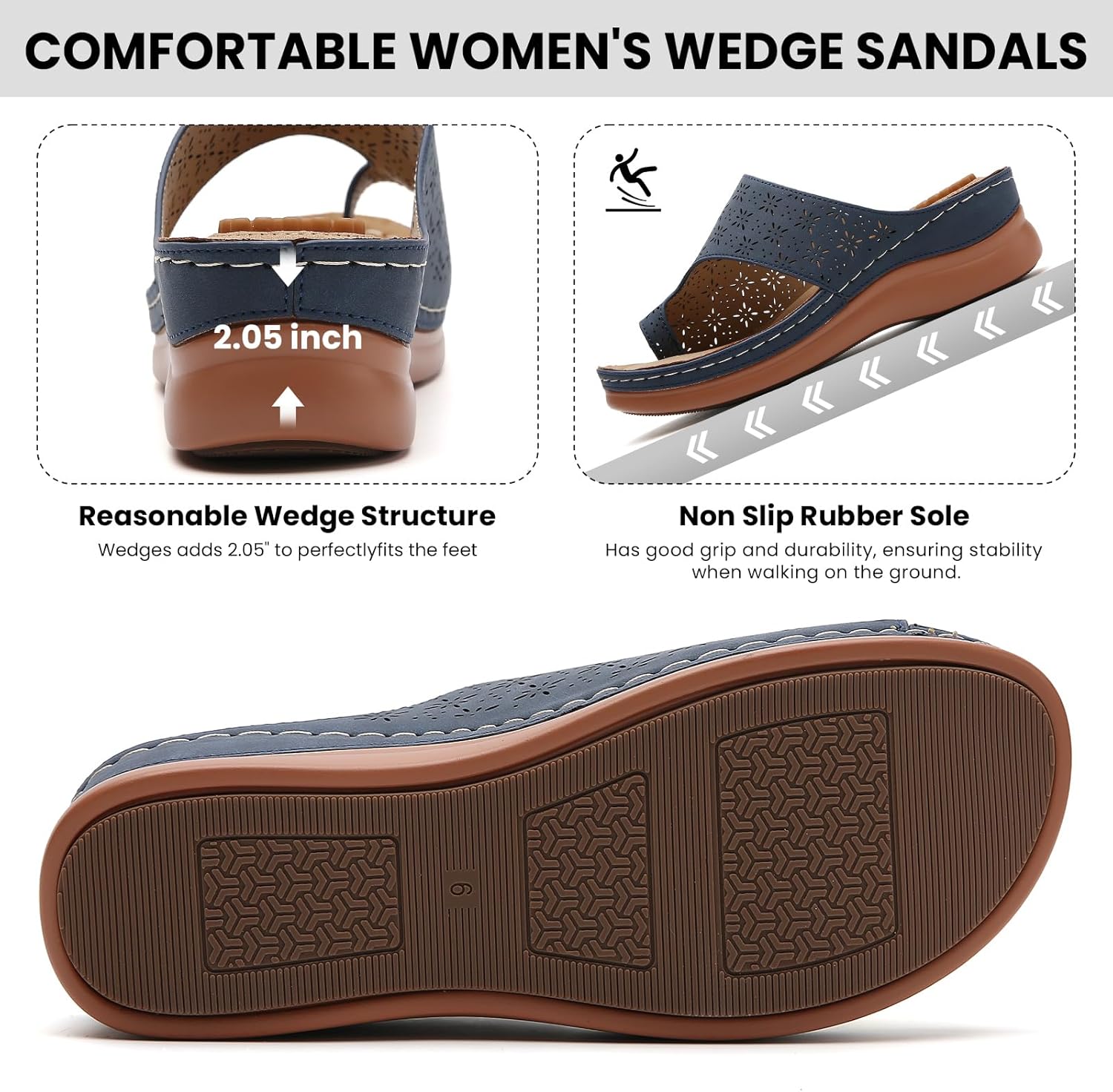 Tilocow Women's Wedge Sandals: Comfortable Orthopedic Ladies' Flip Flops, Dressy Summer Casual Walking Wedge Shoes - Image 5