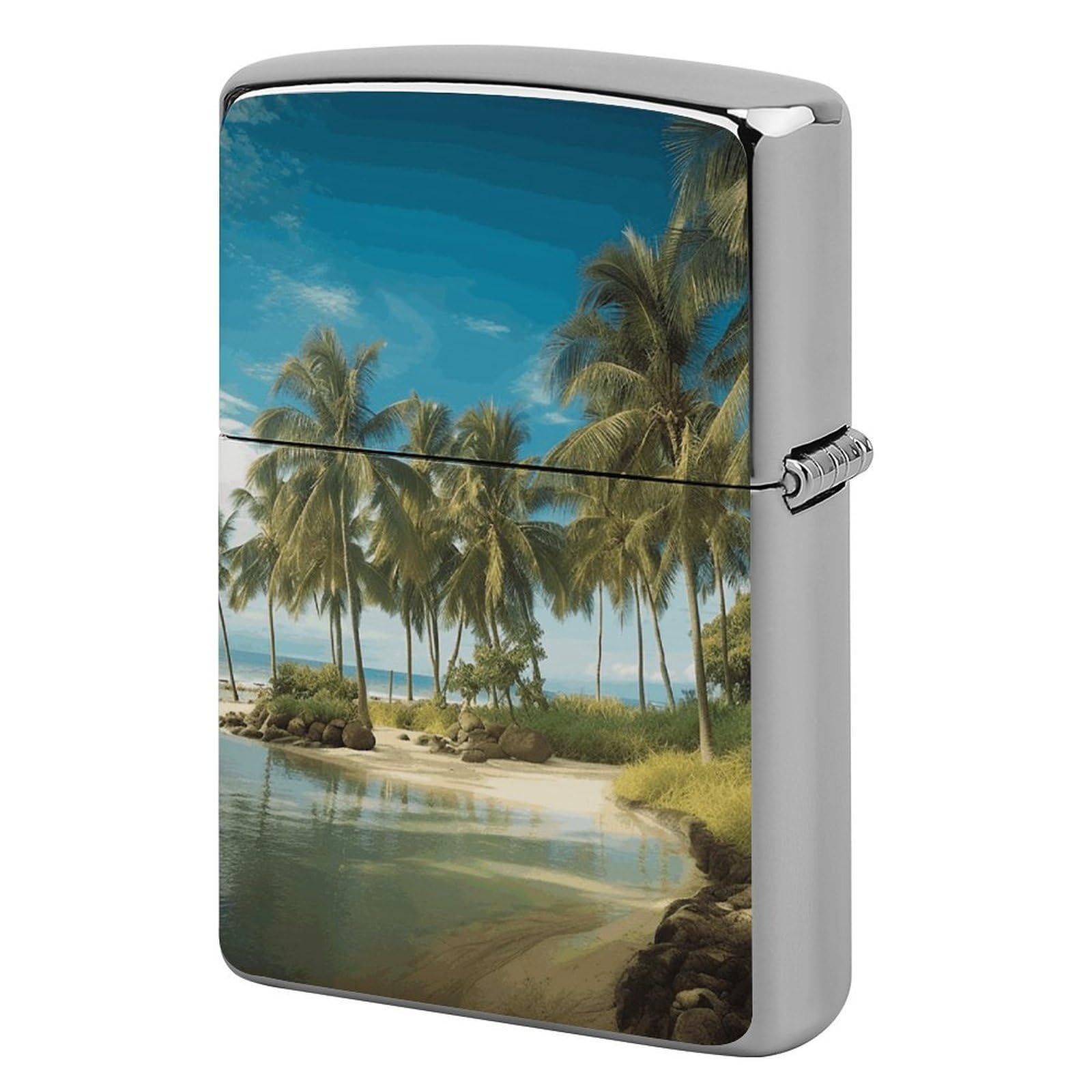 Tropical Coconut Trees Beach Lighter Cover for Men, Personalized Lighter Case for Birthday Gift, Flip-Top Lighters Protective Cover, Portable Lighters Shell for Outdoor, Travel