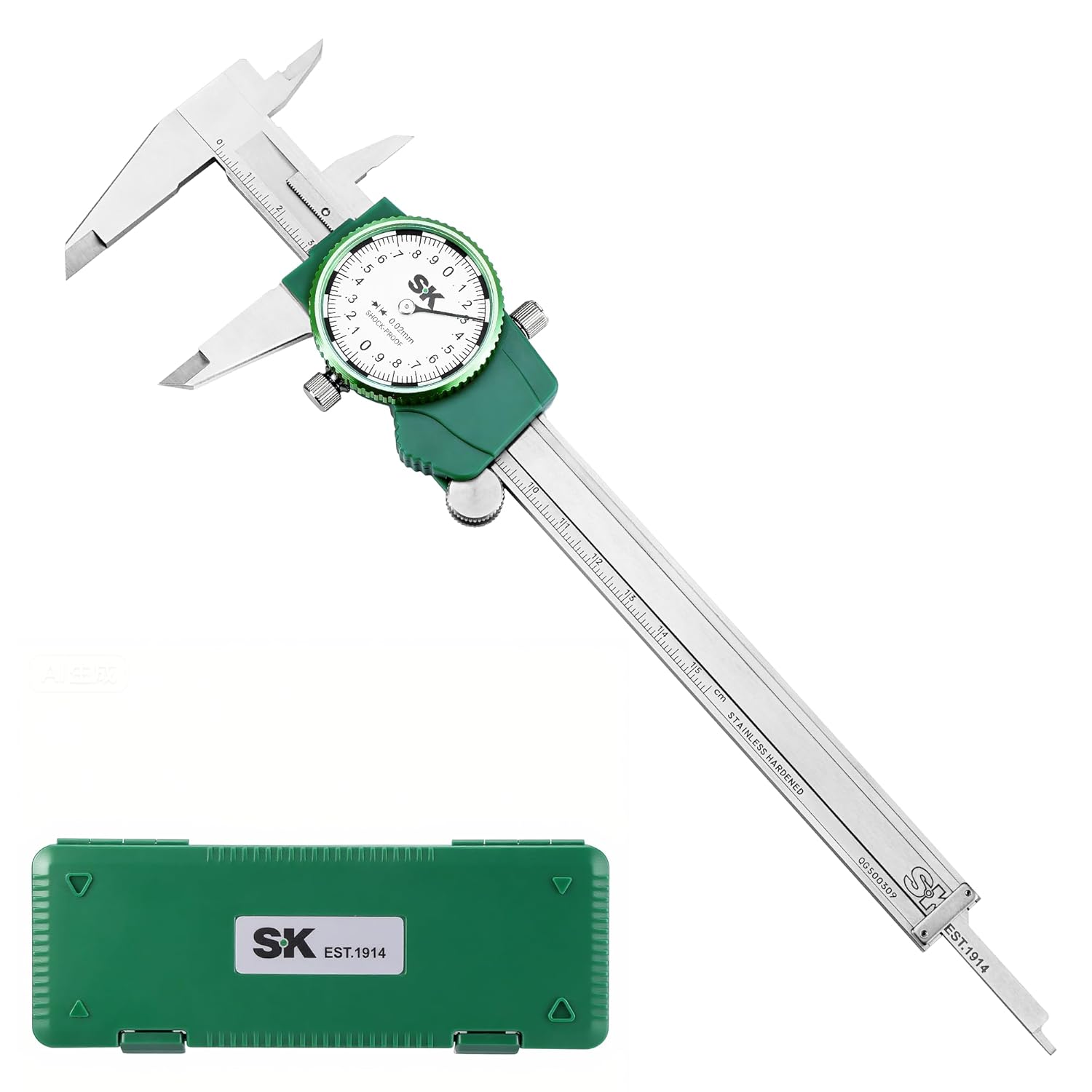 SK Metric Dial Caliper, 150mm Caliper Measuring Tool with Shock-Proof Design, 4 Measurement Methods Stainless Steel Calipers, ±0.03mm Accuracy