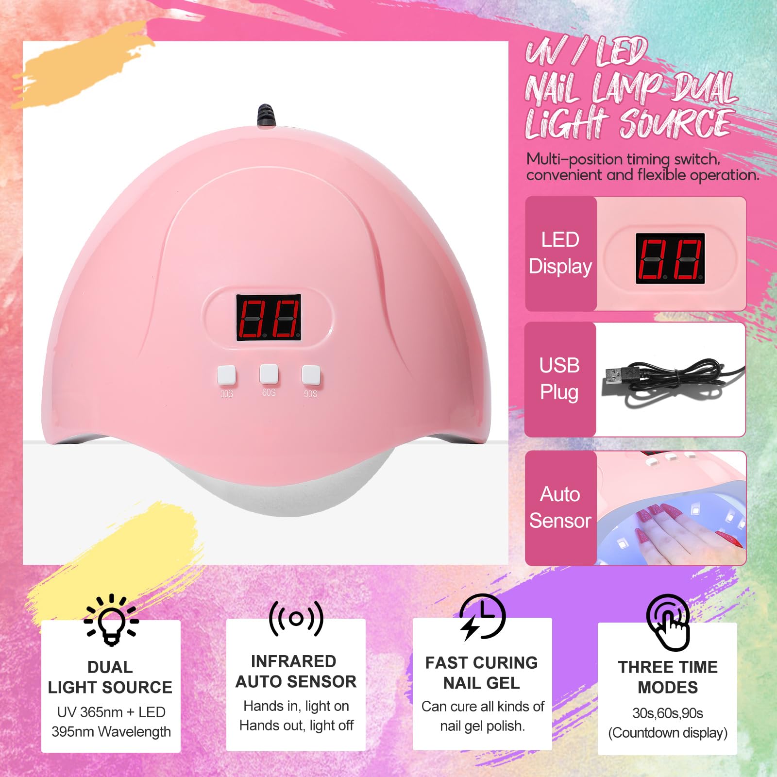 Gel Nail Polish Kit with U V Light,10 Spring Colors Gel Polish Set 36W ...