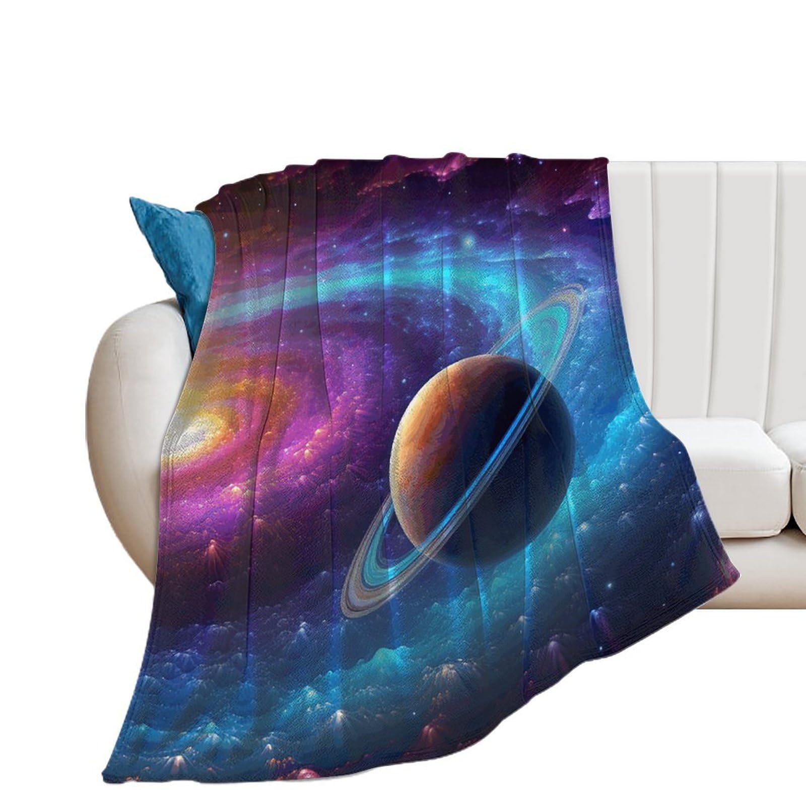 Couverture flanelle douce pour lit et canapé motif système solaire XL