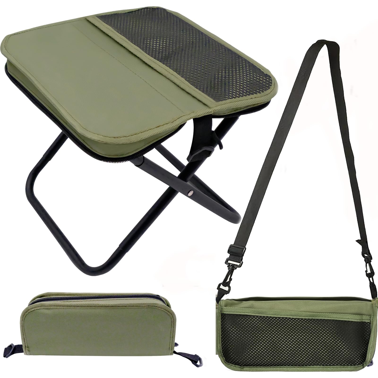 Folding Camping Stool, Folding Chair, Small and Portable, Folding Stool for Camping with Shoulder Strap, Fishing, Green, Lightweight Camping Chair for Outdoor, Leisure, Travel, 28 x 26 x 24 cm