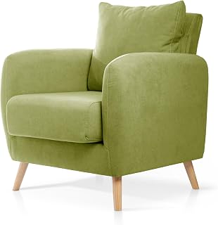 SuenosZzz- Sillon CIES butacas para Dormitorio Nórdica. Sillón tapizado Acualine Antimanchas, Color Verde Rio 19. Nordica Individual de una Plaza, COJIN Incorporado. Comedor o Dormitorio…