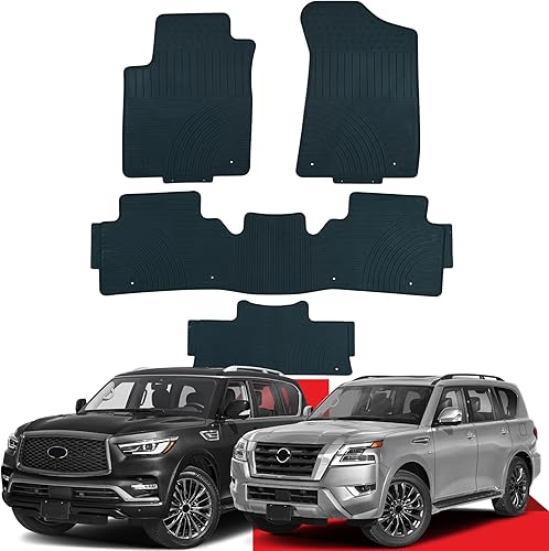 Compatible con Infiniti QX80 2017-2024  Nissan Armada 2017-2024 Alfombrillas de goma para todo tipo de clima, 1 juego negro antideslizante flexible