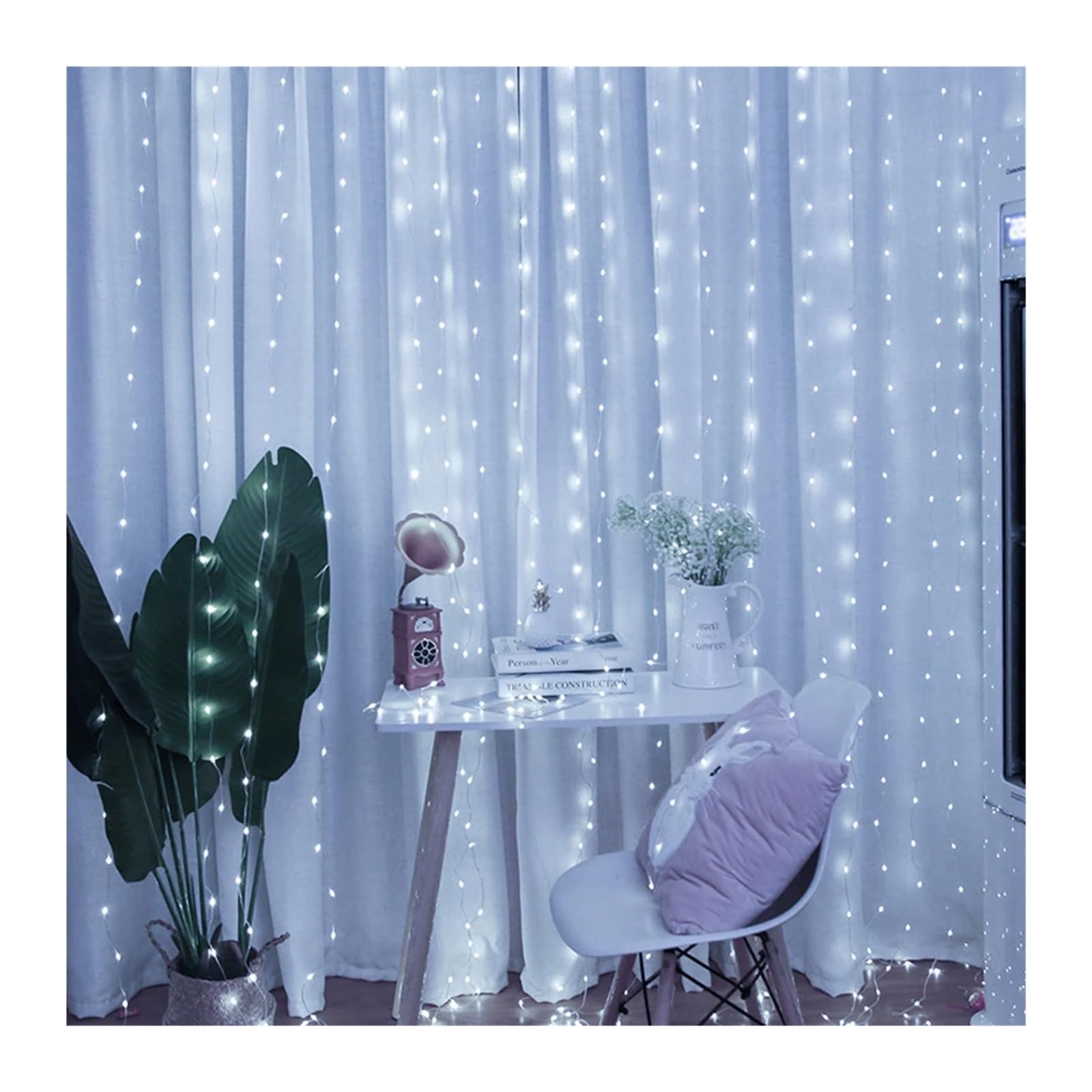 Weihnachts-Lichterkette for Fenster, 300 LEDs, mit Haken for die Wanddekoration im Innenbereich(Multicolor)