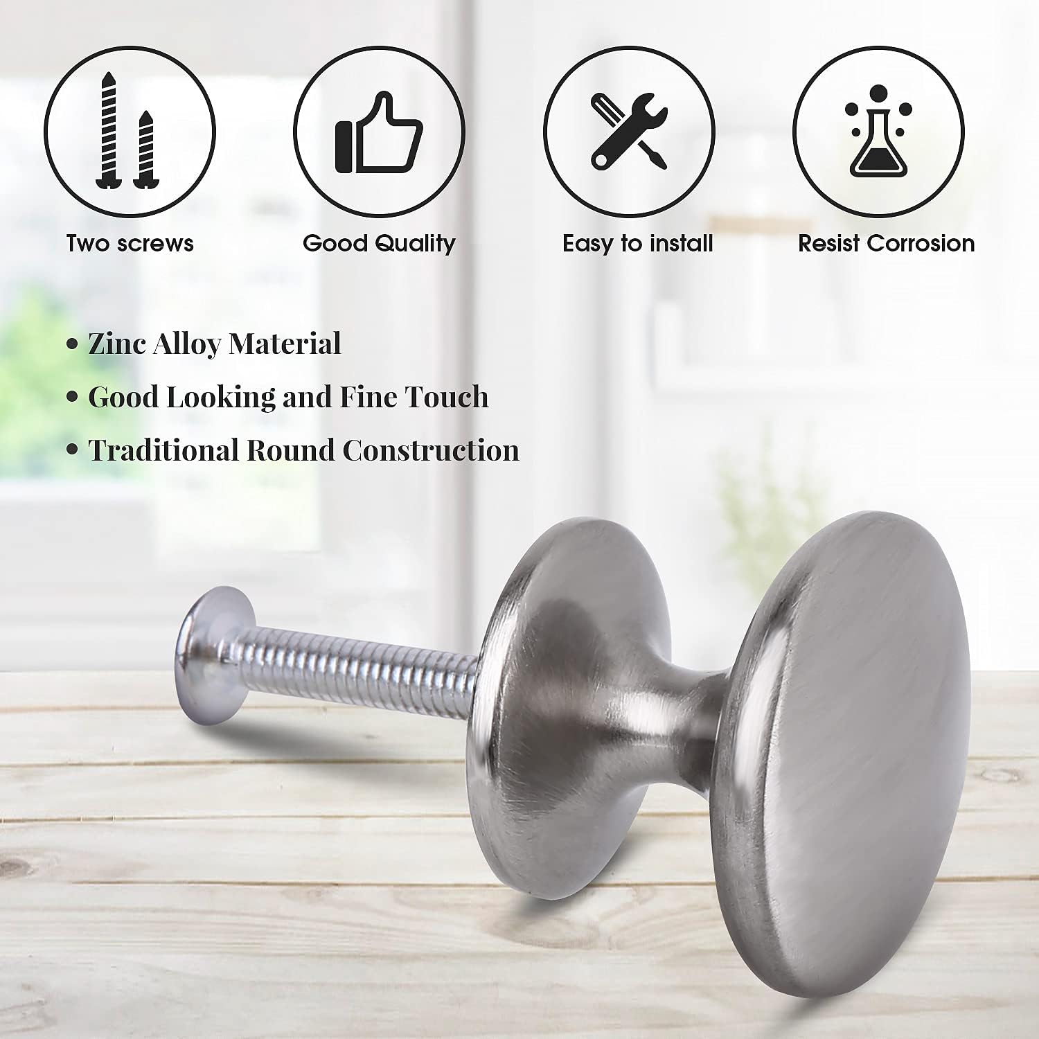 BIGLUFU 6 Pcs Brass Drawer Knobs, 1.06"/27mm Round Kitchen Cabinet Knobs, Furniture Door Handles Cupboard Pulls with Screws - Image 5
