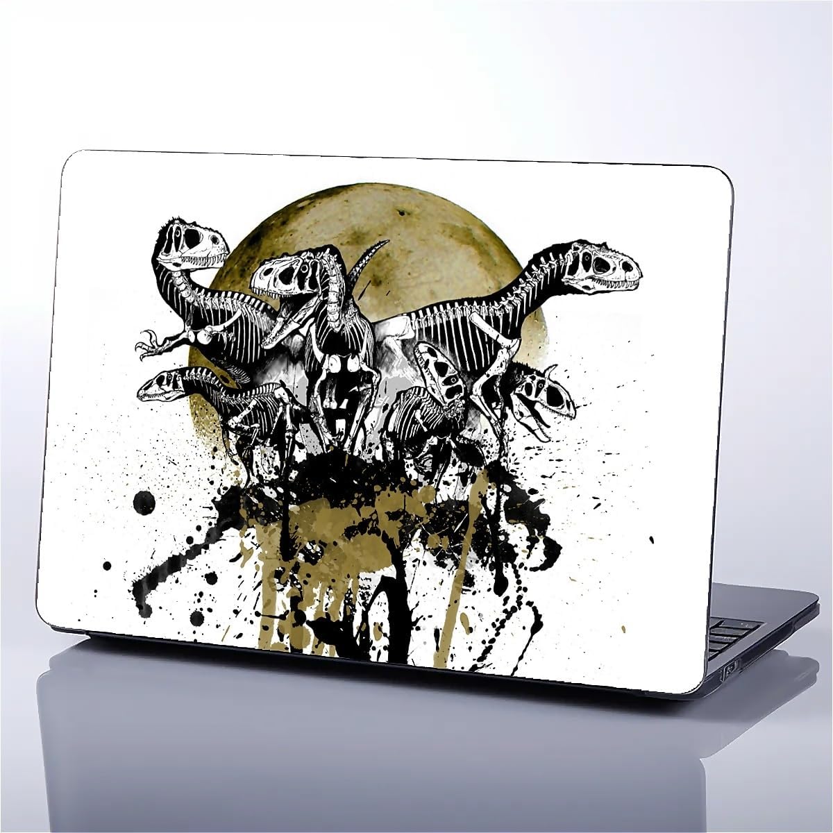 for MacBook Air 13 Inch Case, Black Case Five Dinosaurs On The Moon Pattern 2011-2017 Version of A1466/A1369 Plastic Hard Shell Black Computer Case