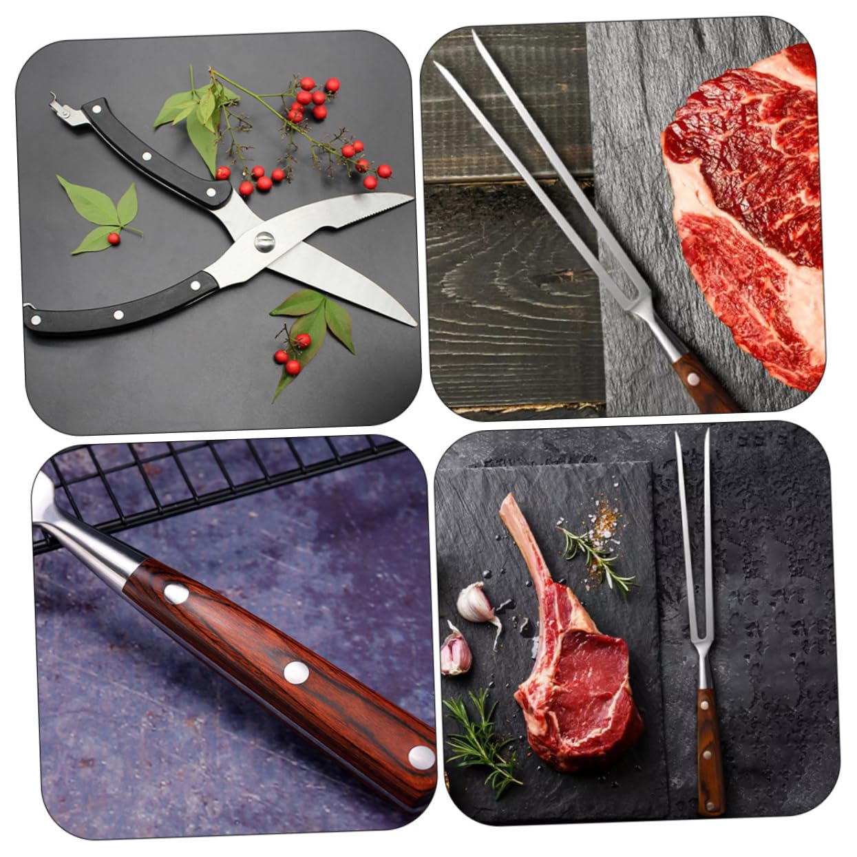 Sosoport 1set Forchette e Forbici Da Barbecue Inossidabile Utensili Multifunzionali Per Grigliate e Campeggio Facile Da Usare e Sicuro Per e Verdure