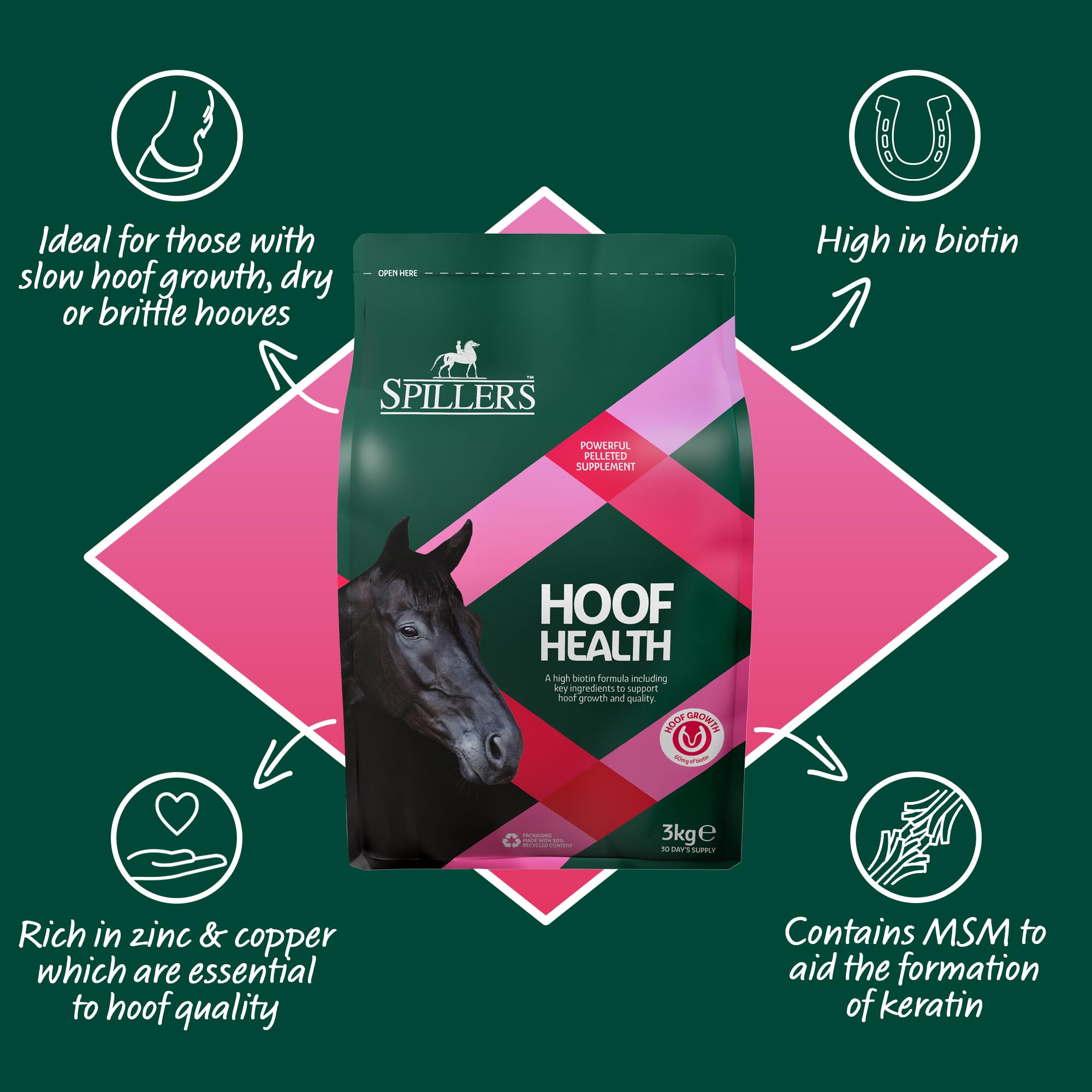 SPILLERS Hoof Health Horse Supplement (3kg) Hoof Support with Biotin for Horses and Ponies Supports Hoof Growth and Dry - Image 2