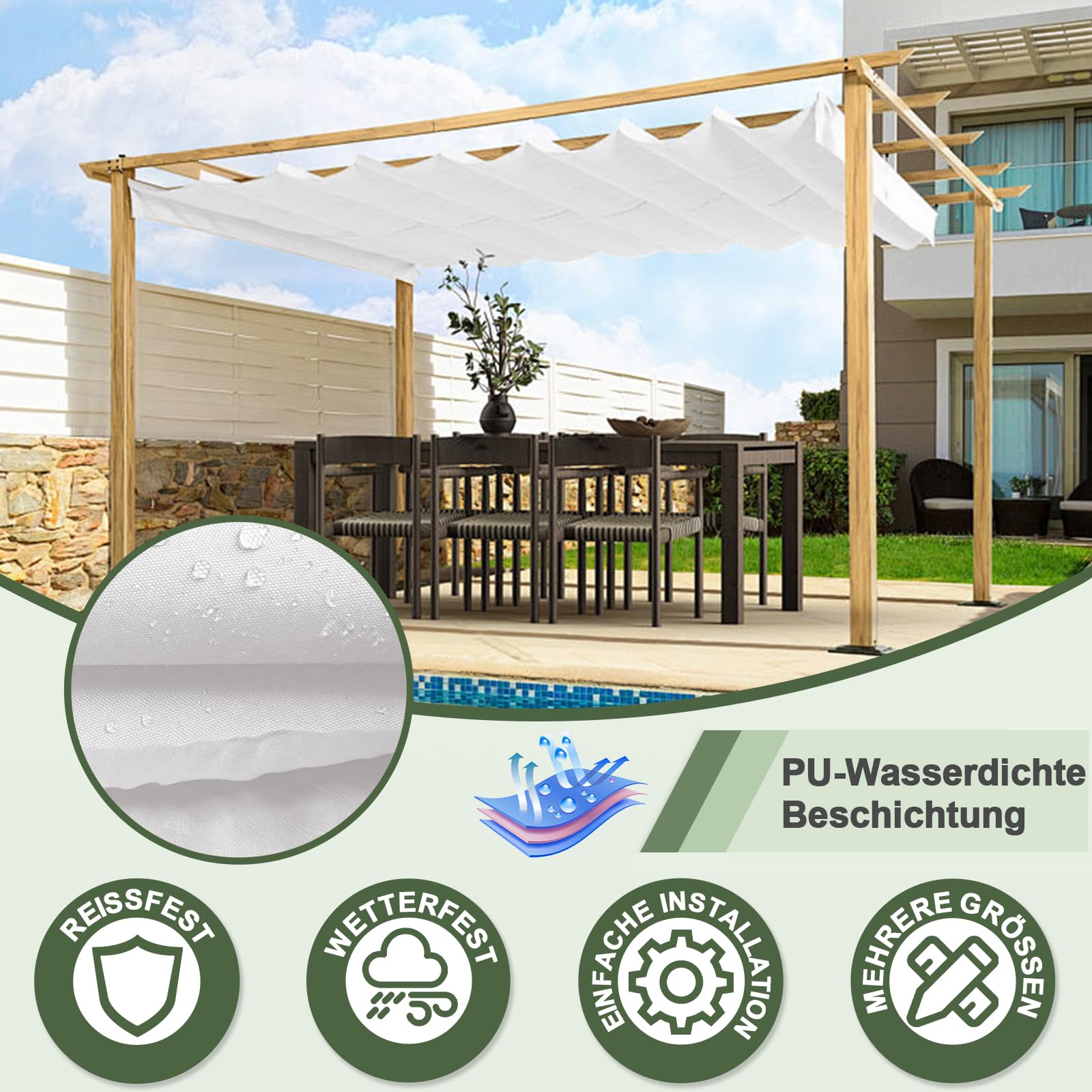 Einziehbares Welle Sonnensegel,Wasserabweisend imprägniert Mit Ösen,Mit Uv Schutz Sonnenschutz, Sonnensegel nach maß,für Garten Outdoor, 1.2x7m,Beige