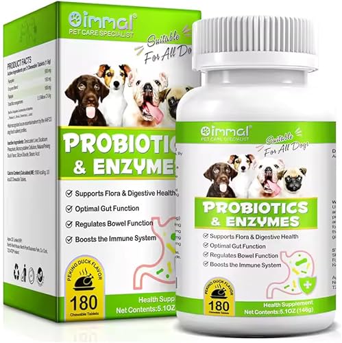 Suplemento de probióticos para perros - Enzimas digestivas con prebióticos para la salud intestinal - Anti diarrea, apoyo intestinal e inmunidad -