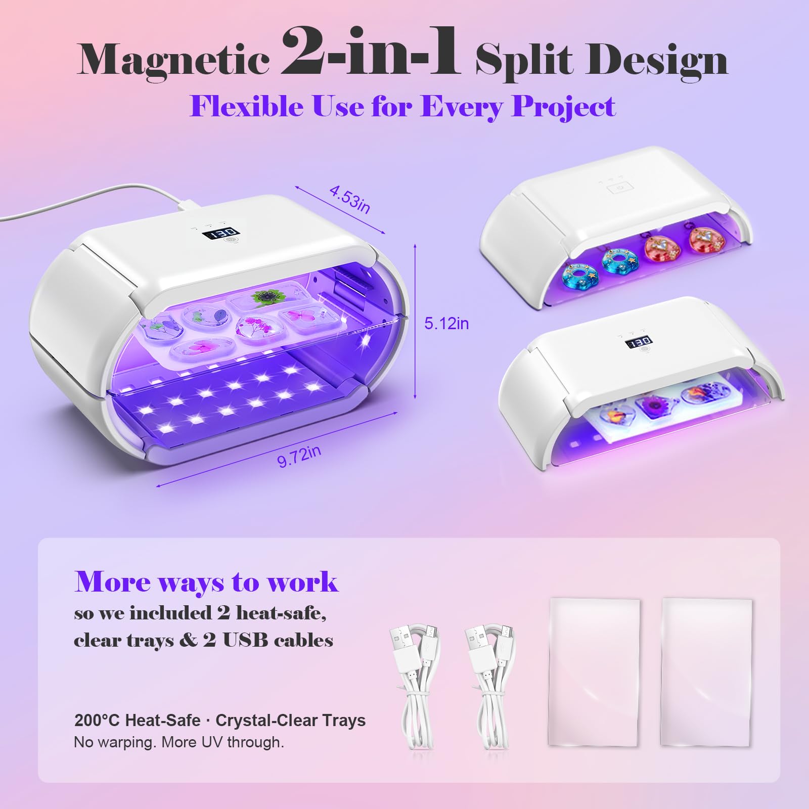 Lámpara de resina UV de 48 W con temporizador (1/3/5 minutos), 395 nm + 365 nm de longitud de onda dual y 48 LED para cobertura de 360°, luz de curado rápido para uñas, joyas y bricolaje, incluye 2