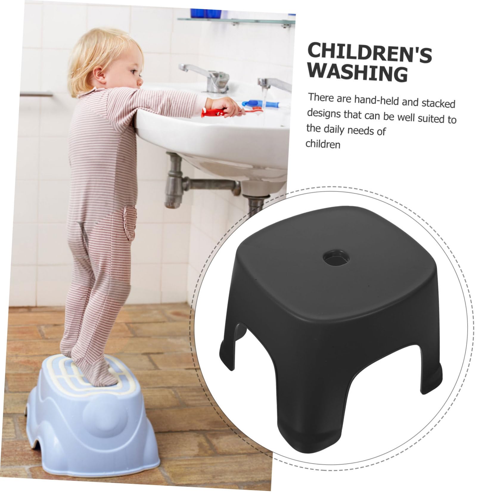 Sgabello da Bagno Poggiapiedi Stabile e Antiscivolo in Pvc Nero per Posizione Naturale Accovacciata, per Uso Quotidiano e Cucina