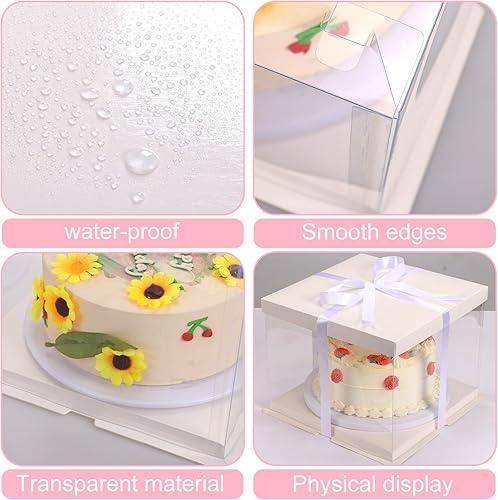 Miniatura 3 de Moretoes 3 cajas transparentes grandes para tartas, 10 x 10 x 8 pulgadas con cinta y tapa preplegada, ideal para embalaje de pasteles de 8 pulgadas,