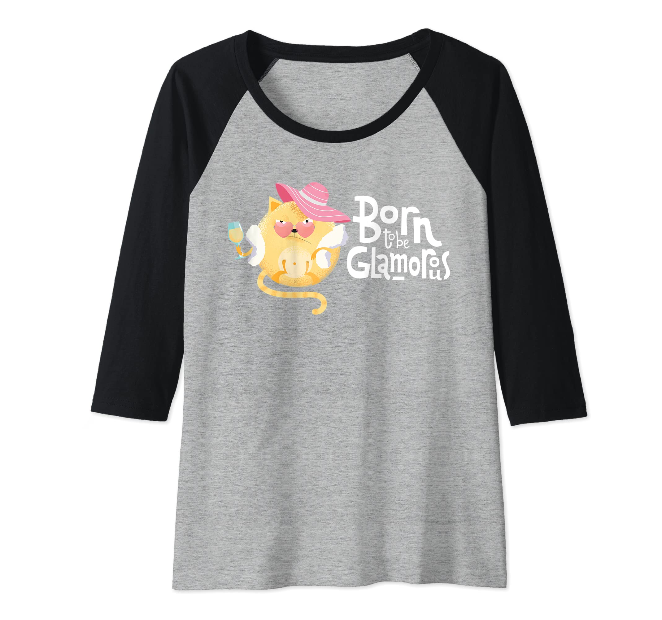 Womens Born to be Glamorous Cat Mum Cat Lovers Raglan Baseball Tee