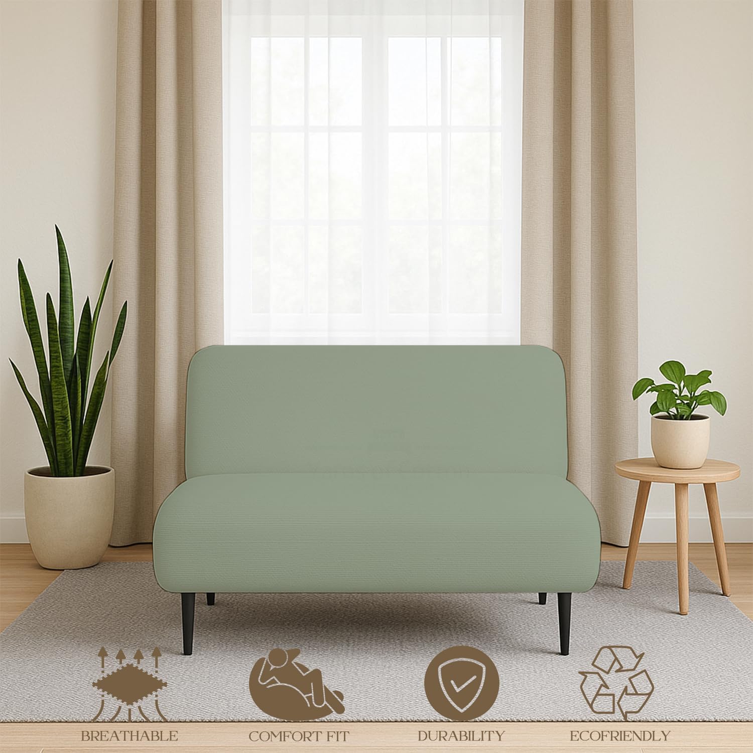 Full Size Armless Futon Covers - 100% Egyptian Cotton Futon Slipcovers - Zippered Couch Cover Sofa Bed Protector, Sleeper Sofa Cover, Machine Washable, Seaform