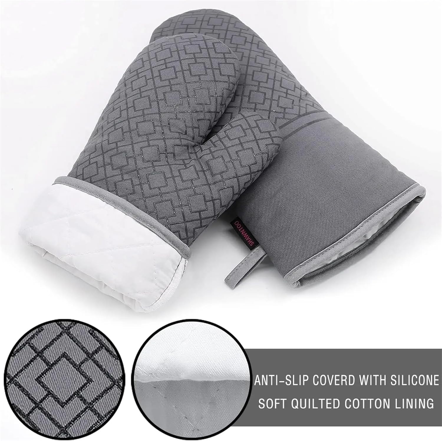 6-Piece High Heat Oven Mitts and Pot Holders Set with Non-Slip Silicone Surface in Gray