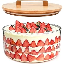 Acelane 9 Inch Glass Trifle Bowl with Sealed Lid, Large Salad Bowl, Modern Versatile Mixing and Serving Bowl for Salad, Dessert, Laying Ice Cream, Cake and Party, Home, Microwave & Dishwasher Safe