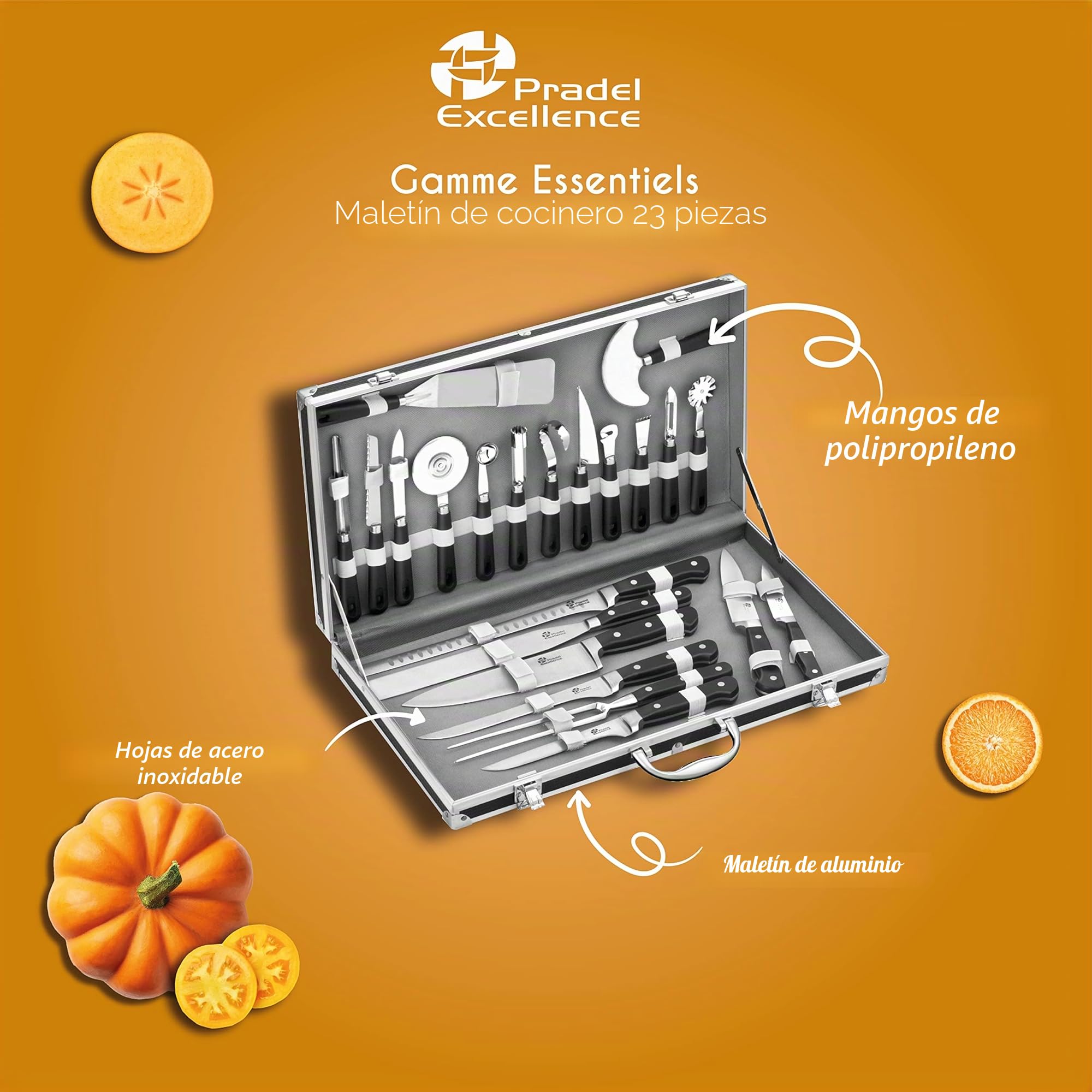Pradel Excellence - Cuchillos Profesiones de Cocina en maletín (22 Piezas, Acero Inoxidable)