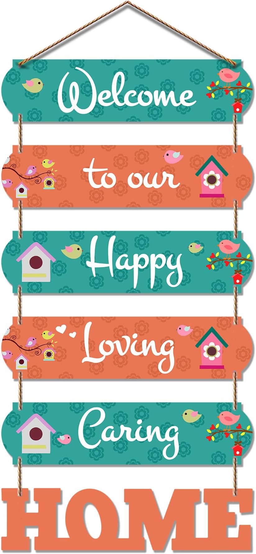 Artvibes Welcome To Our Happy Home Wooden Wall Hanger for Gateway | Decor Hanging Ornaments | Door Quotes Hanging | Wall Poster | Wall Art Print | Gift Items for Home Decor | Wall Accent (WH_6601N)