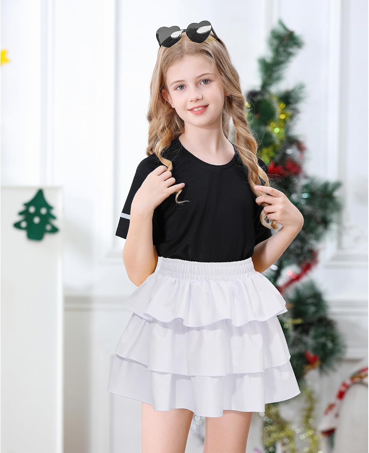 American Trends Girls Metallic Skirts Kids 3-Layers Ruffle Sparkly Skirt with Sunglasses for Girl 4-15 Years