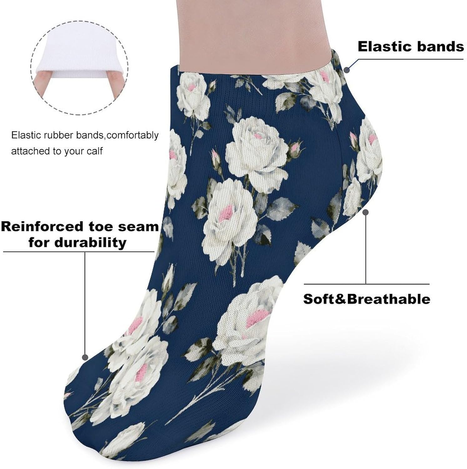 Fresh Rose Crew Sock for Men Women Funny Novelty Socks Athletic Ankle Socks Comfort Soft Low Cut Tab Sock 5 Pairs
