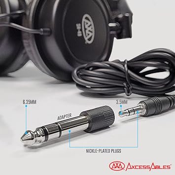 AxcessAbles Closed-Back Wired Over Ear Headphones with 6ft Cable & 1/4-inch Jack Adapter | 38mm Neodymium Driver Swiveling Cups| Lightweight Foldable Recording Headphones for Guitar, Piano & Studio